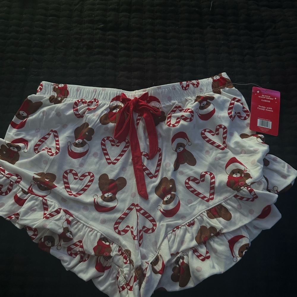 Festive Bear and Candy Cane Pajama Shorts